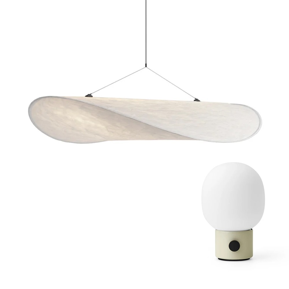 The New Works Tense LED Pendant & The Audo Copenhagen JWDA Portable Table Lamp The New Works Tense LED Pendant & The Audo Copenhagen JWDA Portable Table Lamp