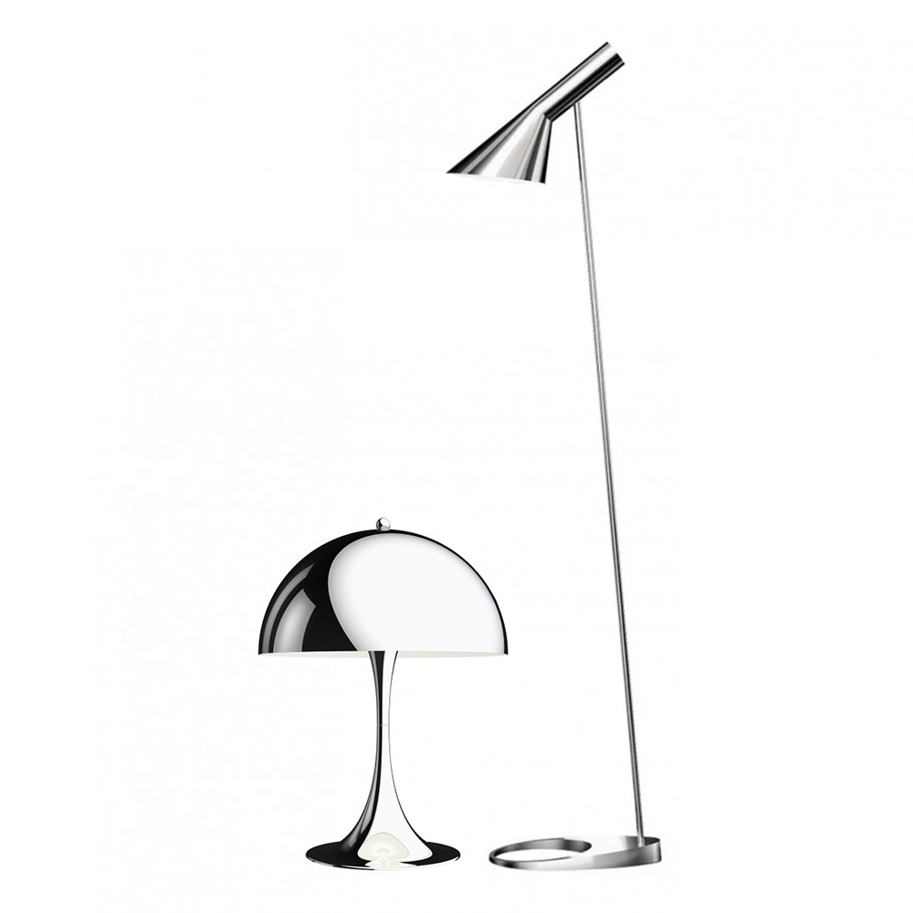 The Louis Poulsen Panthella 320 Table Lamp & The Louis Poulsen AJ Floor Lamp The Louis Poulsen Panthella 320 Table Lamp & The Louis Poulsen AJ Floor Lamp