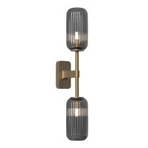 Astro Tacoma Twin Reed Wall Light Antique Brass Reed Ribbed Smoke