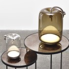 Brokis Knot Portable LED Lamp Small Transparent & Brushed Stainless Steel and Large Smoke Brown & Brass