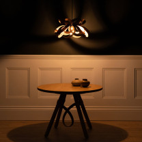 Tom Raffield Skipper Pendant Small Walnut Above Table Illuminated
