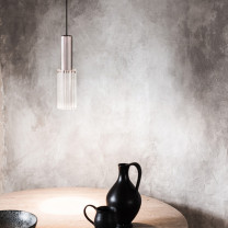 J. Adams Flume 80 Pendant Satin Nickel Above Table