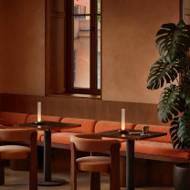 Vibia Alba LED Portable Lamp Green and Terra Dark in Restaurant