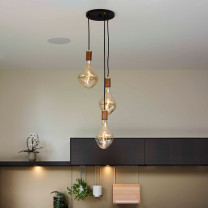 Walnut Tala Voronoi II Triple Pendant with Black Canopy