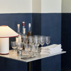 &Tradition Colette Table Lamp White & Merlot on Drinks Cabinet