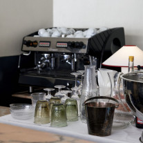 &Tradition Colette Table Lamp White & Merlot on Coffee Station