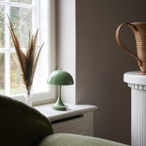 Louis Poulsen Panthella 160 Portable V3 Moss Green on Window