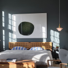 Louis Poulsen PH 3½/3 Pale Rose Brass Pendant in bedroom