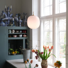 Louis Poulsen VL 45 Radiohus Pale Rose Pendant in front of window