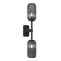 Astro Tacoma Twin Reed Wall Light Matt Black Reed Ribbed Smoke