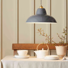 Anglepoise Original 1227 Brass Midi Wide Pendant Grey Above Dining Table