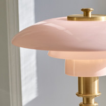Louis Poulsen PH 2/1 Pale Rose Brass Table Lamp on side table