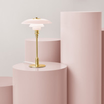 Louis Poulsen PH 2/1 Pale Rose Brass Table Lamp on table