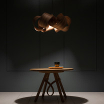 Tom Raffield Drift Pendant Above Table Illuminated