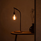 Tom Raffield Mooring Table Lamp Oak on Desk in Dark Room
