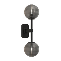 Astro Tacoma Twin Globe Wall Light Matt Black Globe Ribbed Smoke