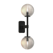 Astro Tacoma Twin Globe Wall Light Matt Black Globe Ribbed Clear