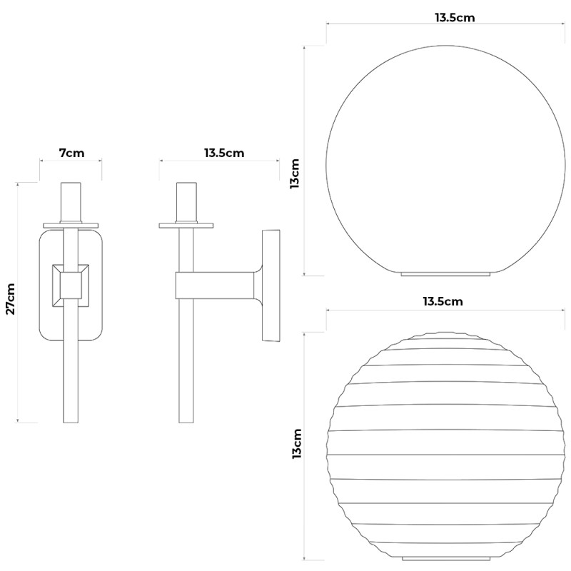 Specification Image for Astro Tacoma Single Globe Wall Light