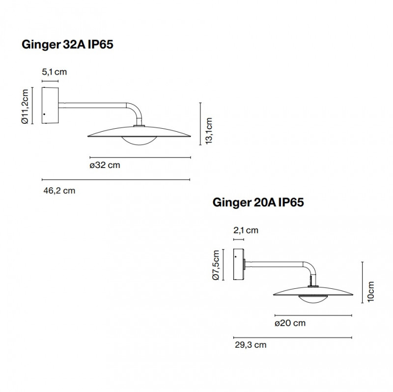Specification Image for Marset Ginger A LED Outdoor Wall Light