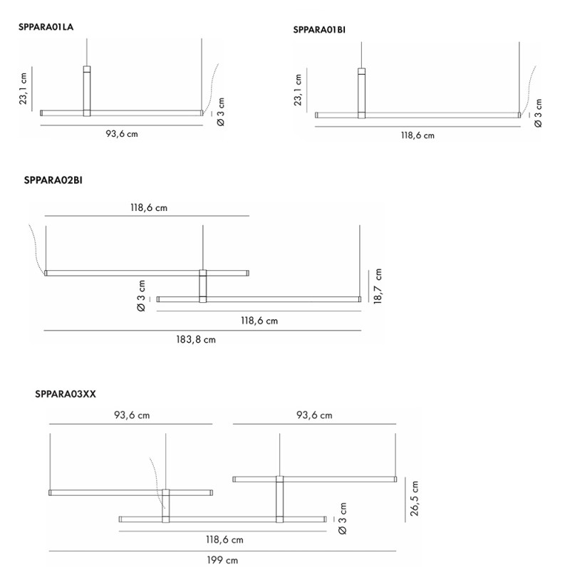 Specification Image for Axolight Paralela LED Linear Single Suspension