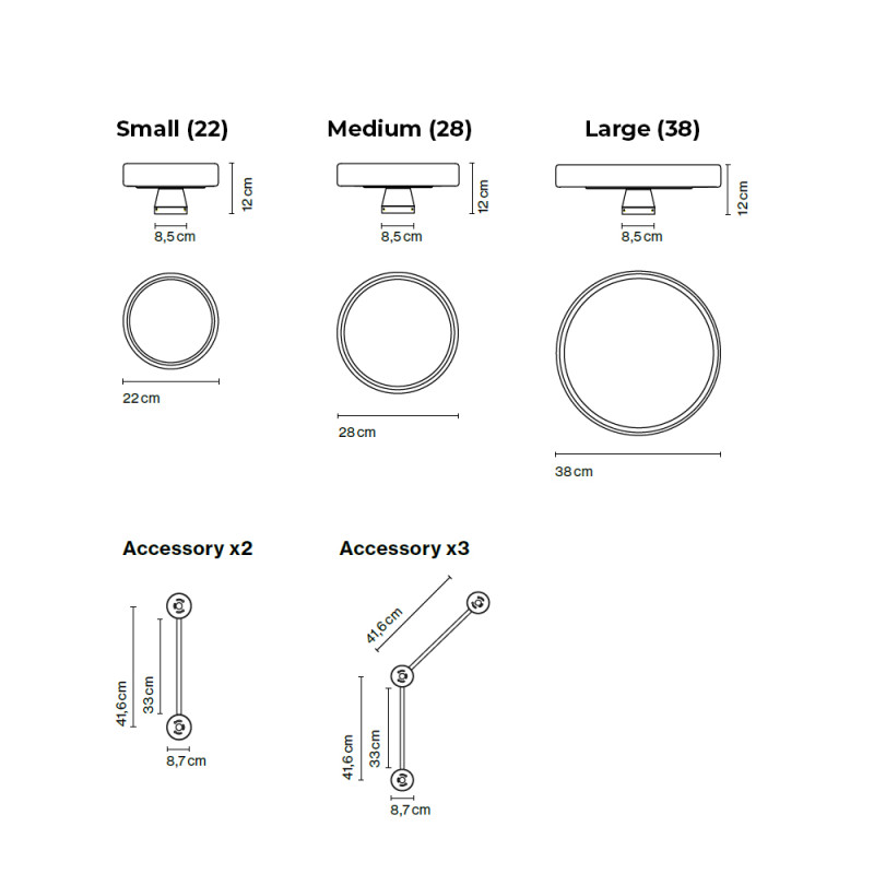 Specification Image for Marset Caramel Triple LED Wall Light 