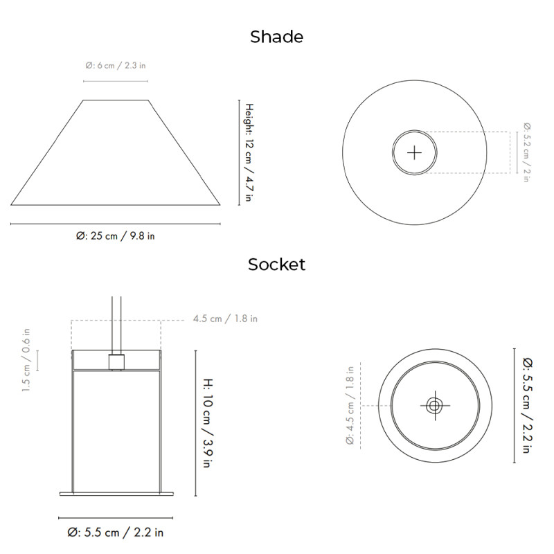 Specification Image for Ferm Living Collect Low Socket Pendant Cone