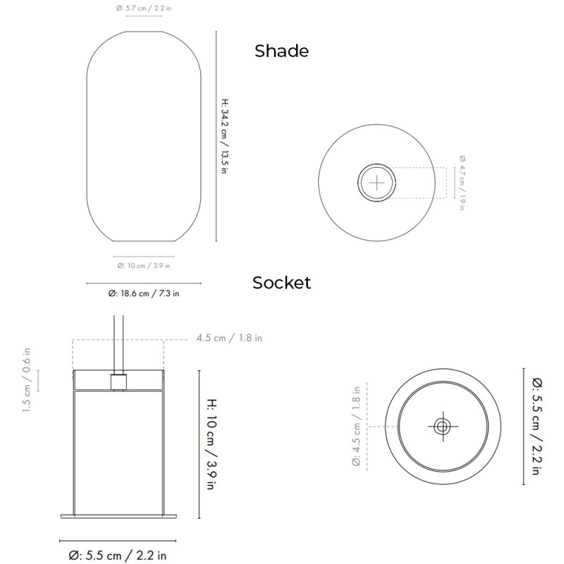Specification Image for Ferm Living Collect Low Socket Pendant Glass Tall