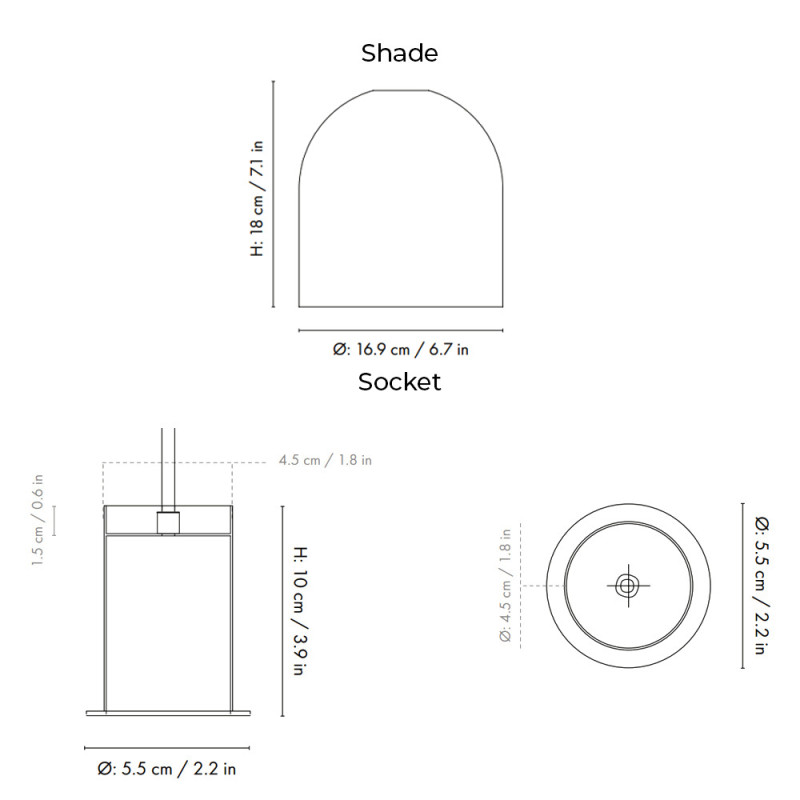Specification Image for Ferm Living Collect Low Socket Pendant Bell
