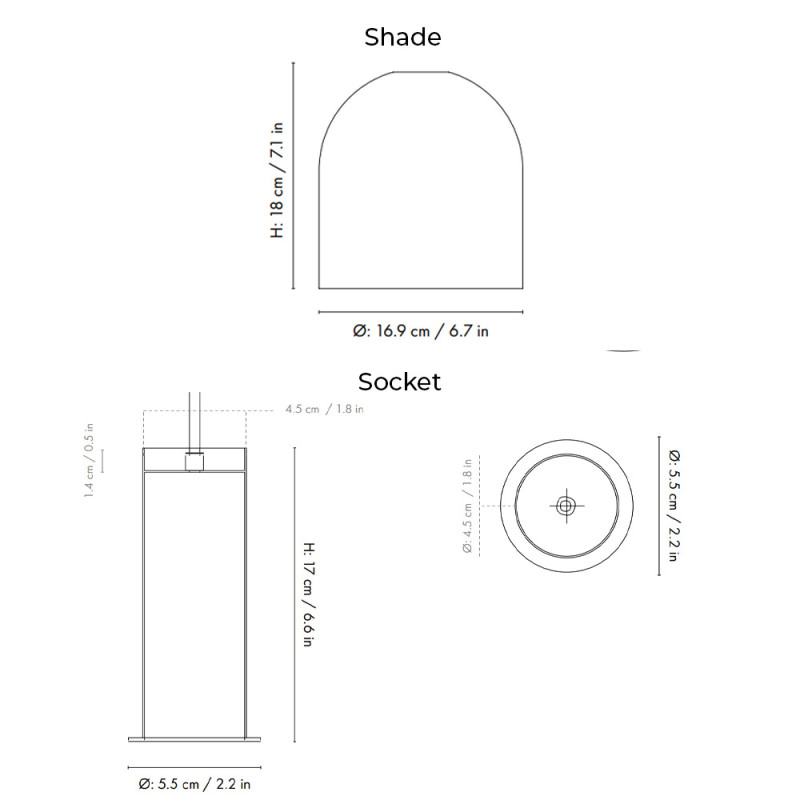 Specification Image for Ferm Living Collect High Socket Pendant Bell