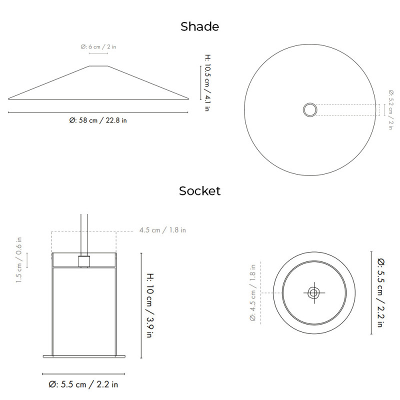 Specification Image for Ferm Living Collect Low Socket Pendant Angle