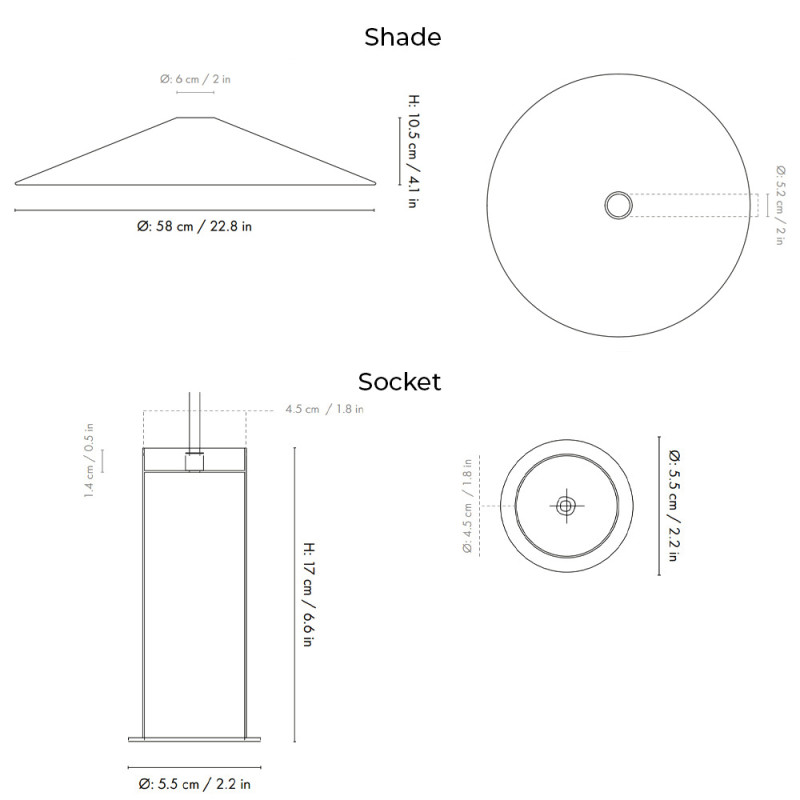 Specification Image for Ferm Living Collect High Socket Pendant Angle