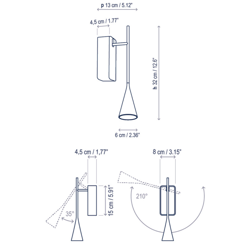 Specification Image for Bover Skybell Plus A/01 Wall Light