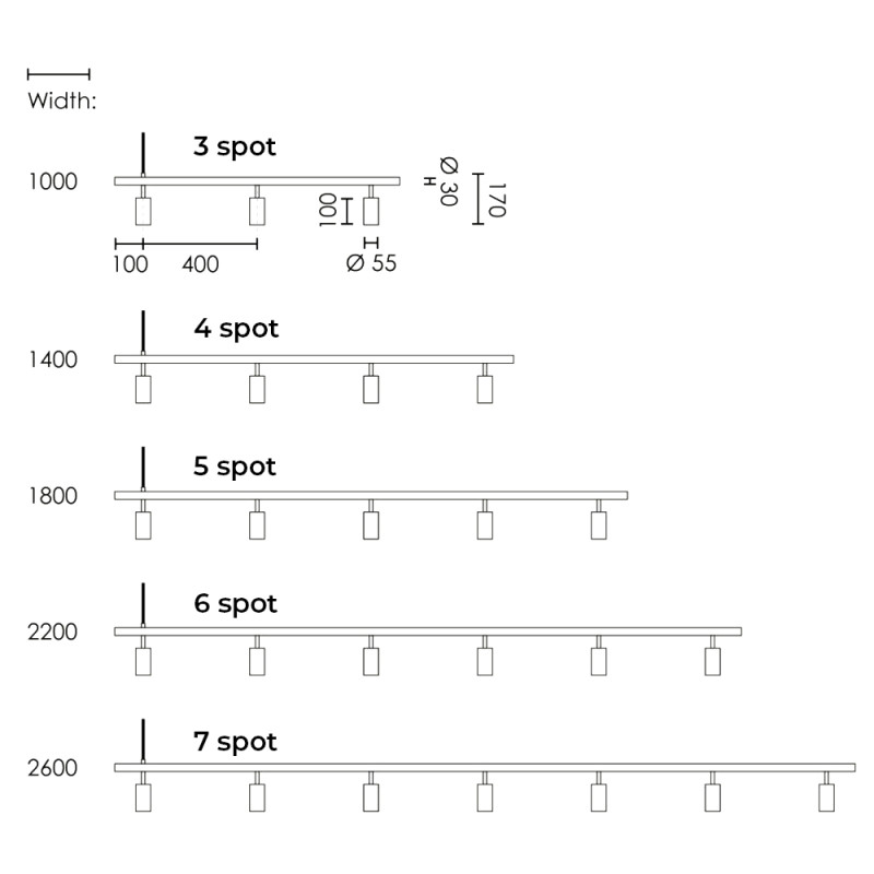 Specification Image for RUBN Long John LED Pendant with Uplight