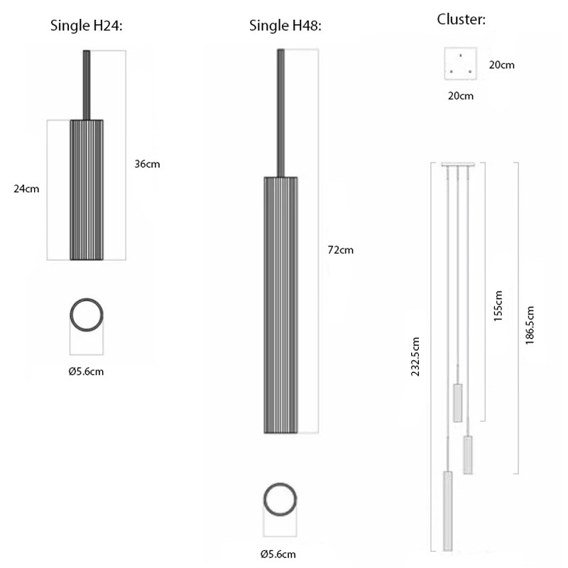 Specification Image for Audo Tubulaire Pendant Light