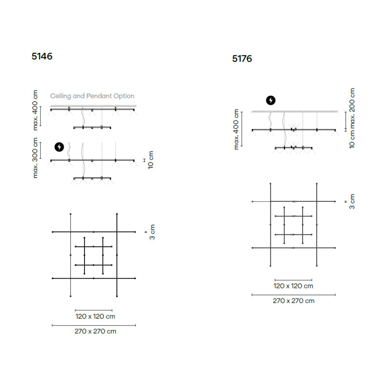Specification Image for Vibia Nexum Square 2-Tier LED Pendant  Ceiling Light