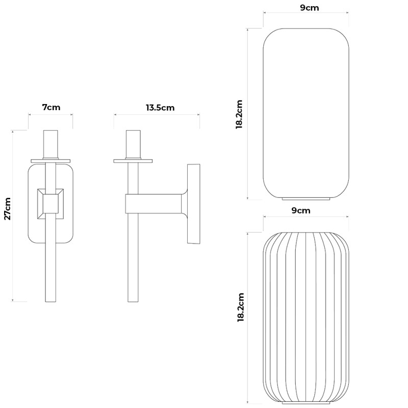 Specification Image for Astro Tacoma Single Reed Wall Light