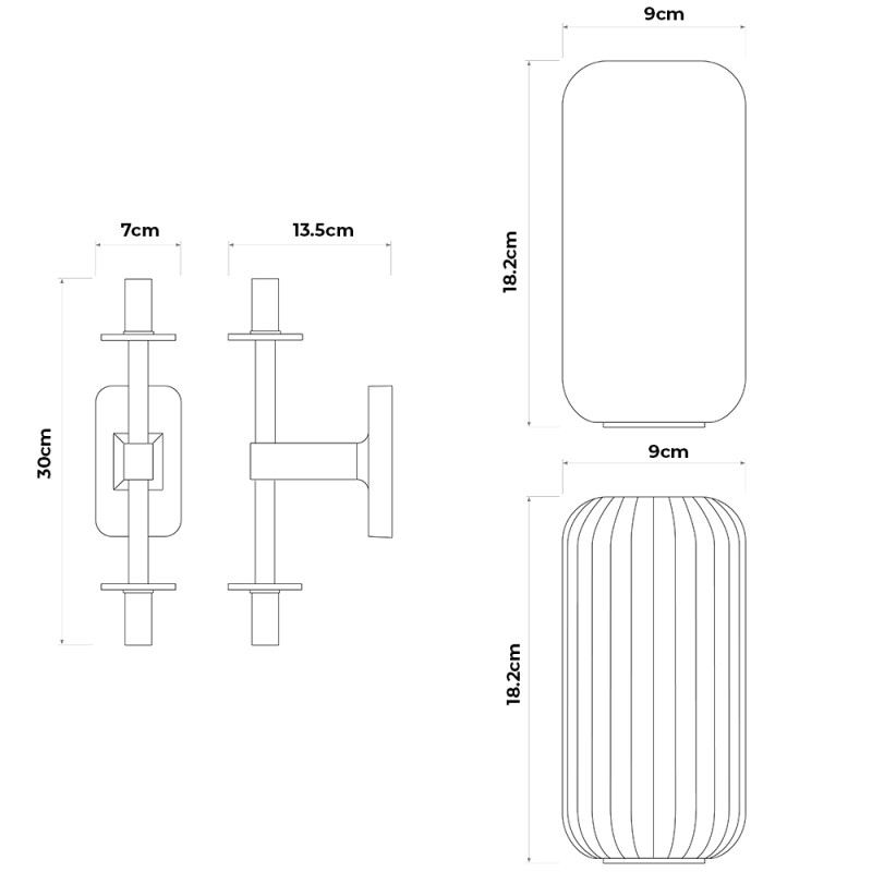 Specification Image for Astro Tacoma Twin Reed Wall Light