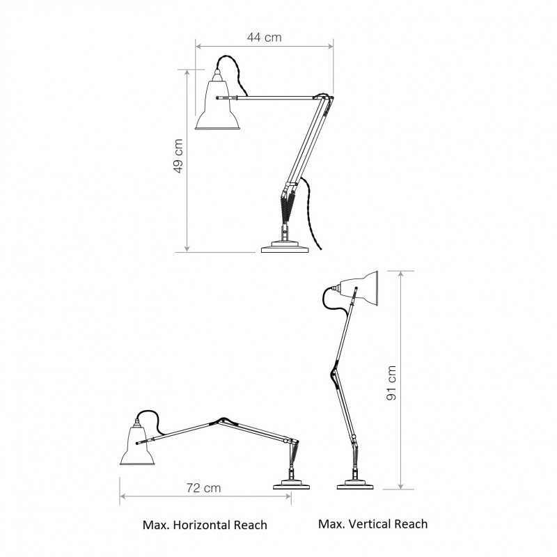 Specification Image for Anglepoise Original 1227 Desk Lamp Gloss Finish