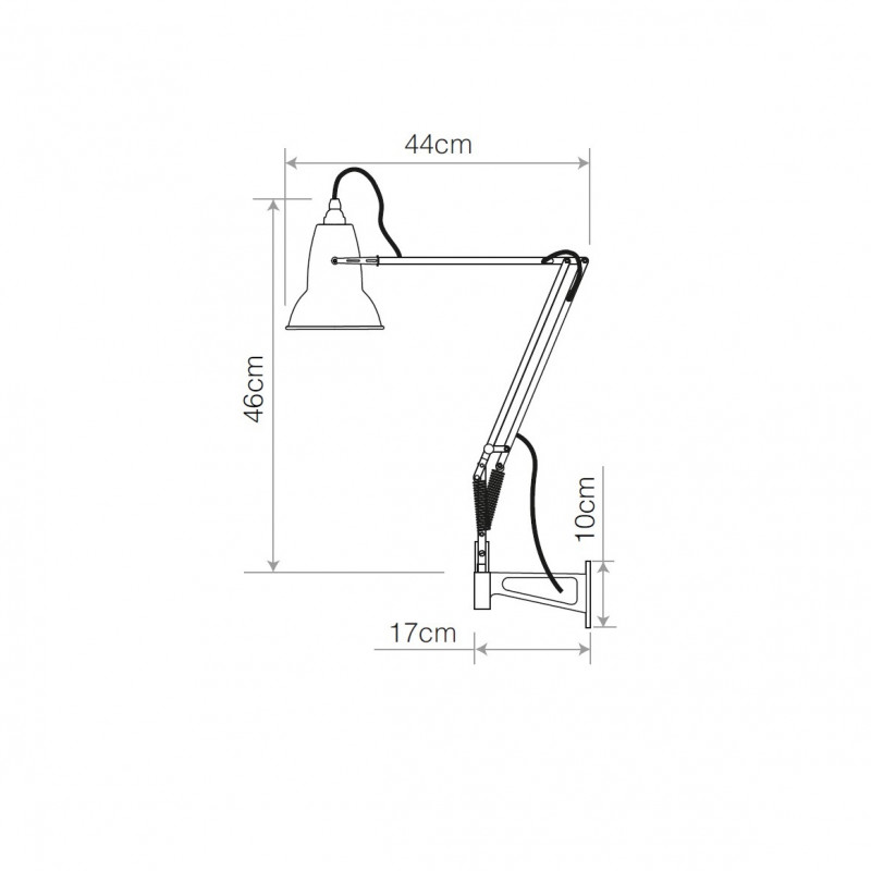 Specification Image for Anglepoise Original 1227 Brass Lamp with Wall Bracket