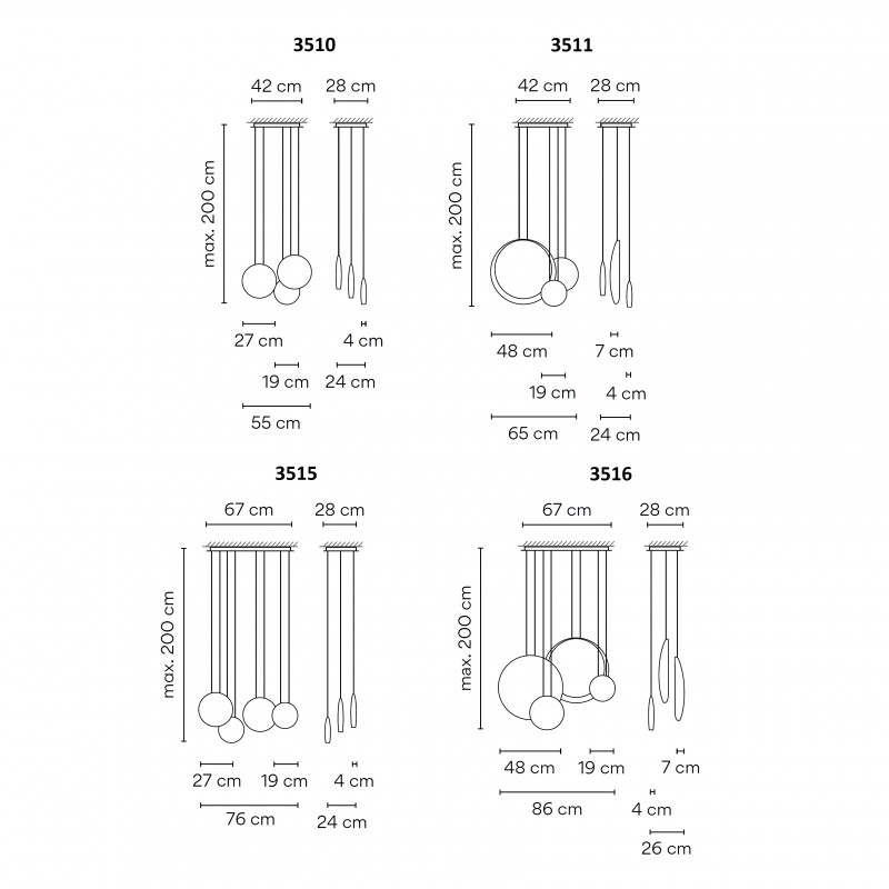 Specification image for Vibia Cosmos Cluster LED Pendant