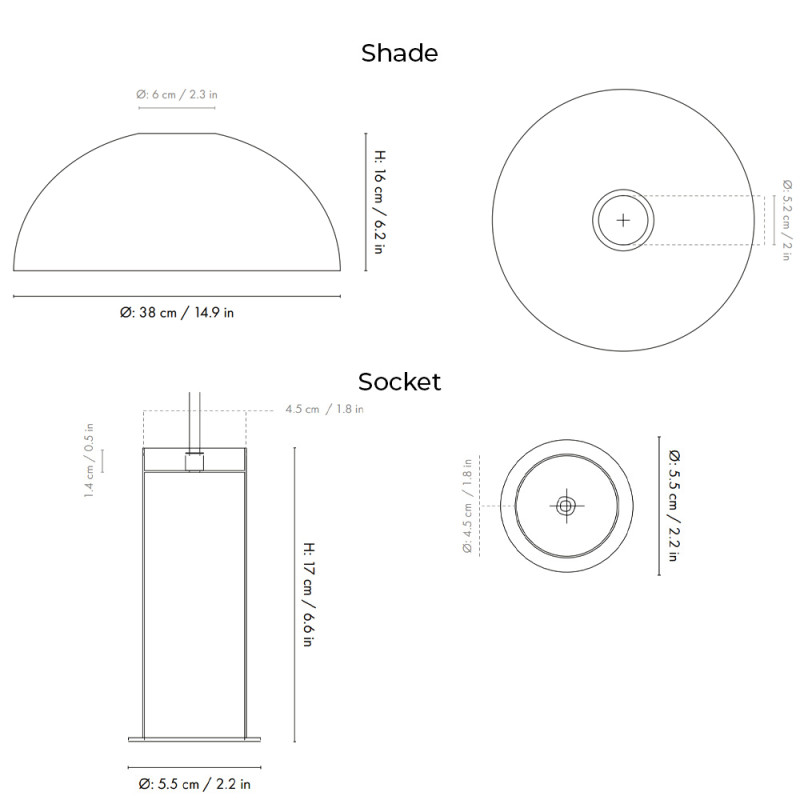 Specification Image for Ferm Living Collect High Socket Pendant Dome