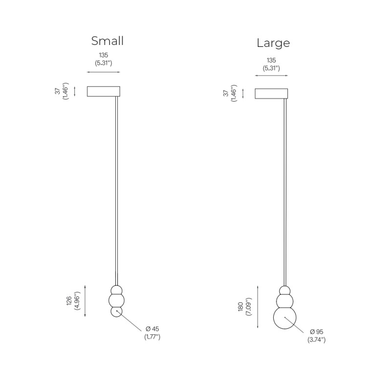 Specification Image for Michael Anastassiades Ball Light Wall Bracket Pendant Rod