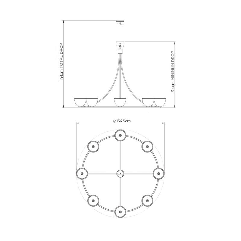 Specification Image for Porta Romana Compton Chandelier