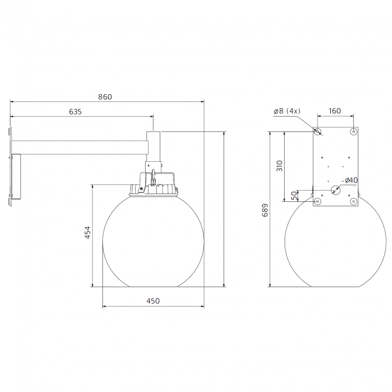 Specification Image for Zero City Globa Exterior LED Wall Light