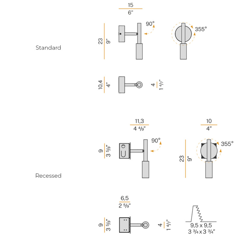 Specification Image for Panzeri Tubino LED Ceiling  Wall Light Recessed Titanium