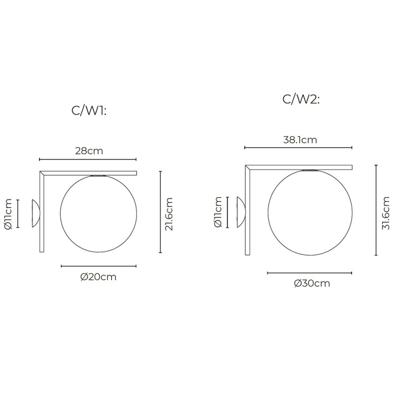 Specification Image for Flos IC Outdoor Wall/Ceiling Light