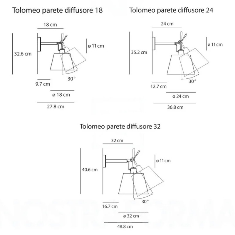 Specification Image for Artemide Tolomeo Diffusore Wall Light