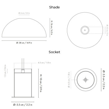 Specification Image for Ferm Living Collect Low Socket Pendant Dome