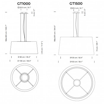 Specification image for Santa & Cole GT1000/GT1500 LED Suspension