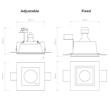 Specification Image for Astro Blanco Square Recessed Downlight